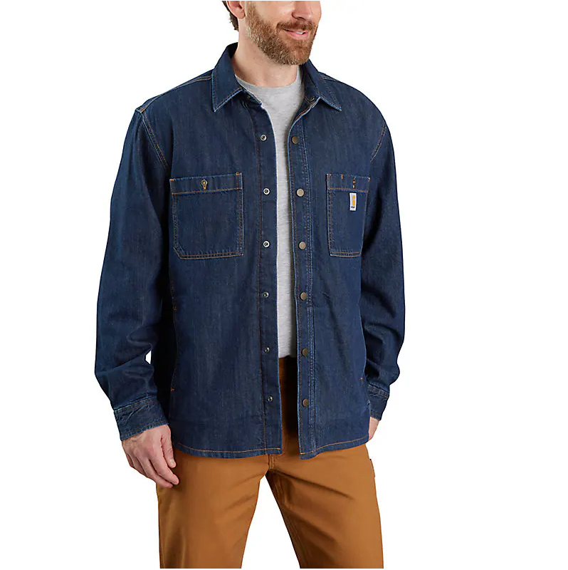 RELAXED FIT DENIM FLEECE LINED SNAP-FRONT SHIRT JAC 105605