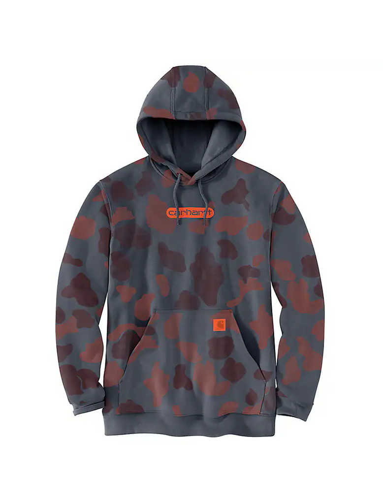 LOOSE FIT MIDWEIGHT HOODED CAMO LOGO GRAPHIC SWEATSHIRT 106075