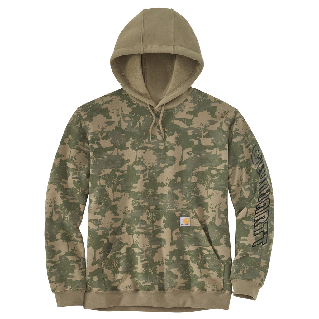 LOOSE FIT MIDWEIGHT HOODED CAMO LOGO GRAPHIC SWEATSHIRT 106402