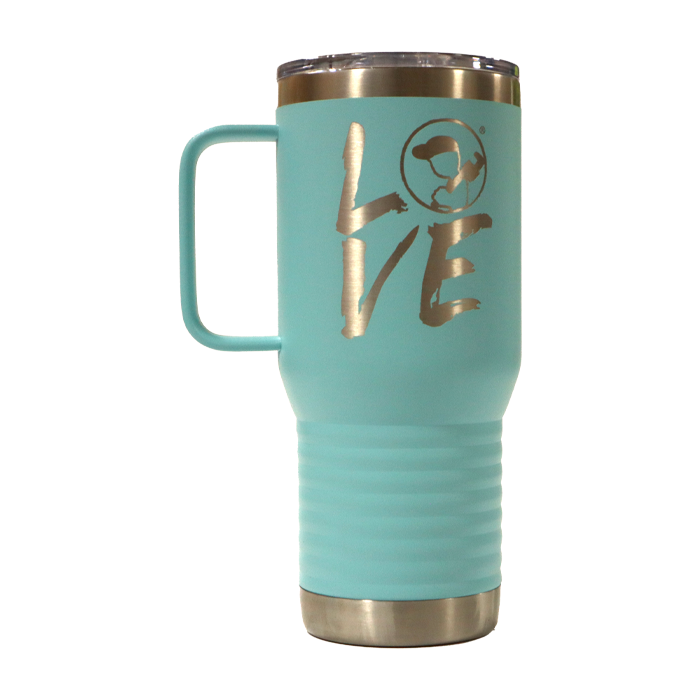 LOVE Blue Collar Logo 20 oz. Teal Travel Mug