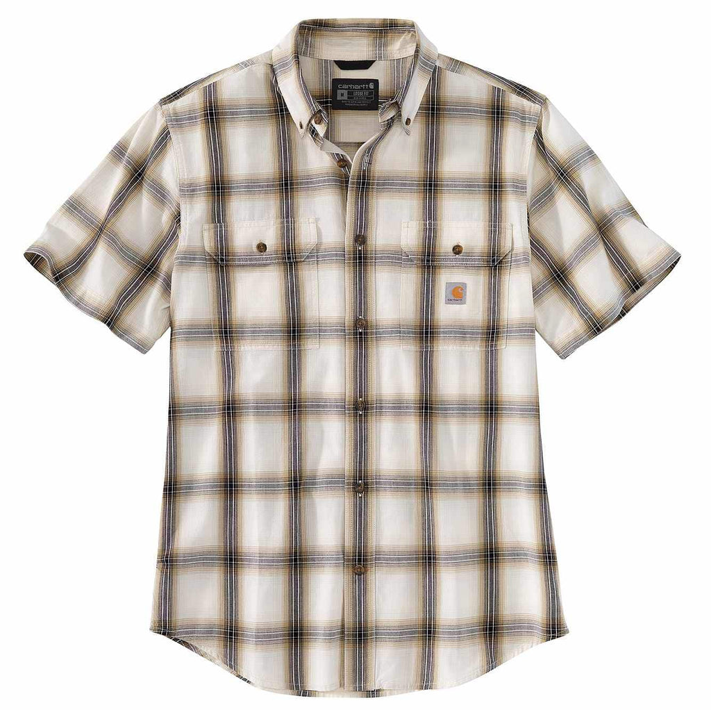 LOOSE FIT MIDWEIGHT CHAMBRAY SHORT-SLEEVE PLAID SHIRT 104625